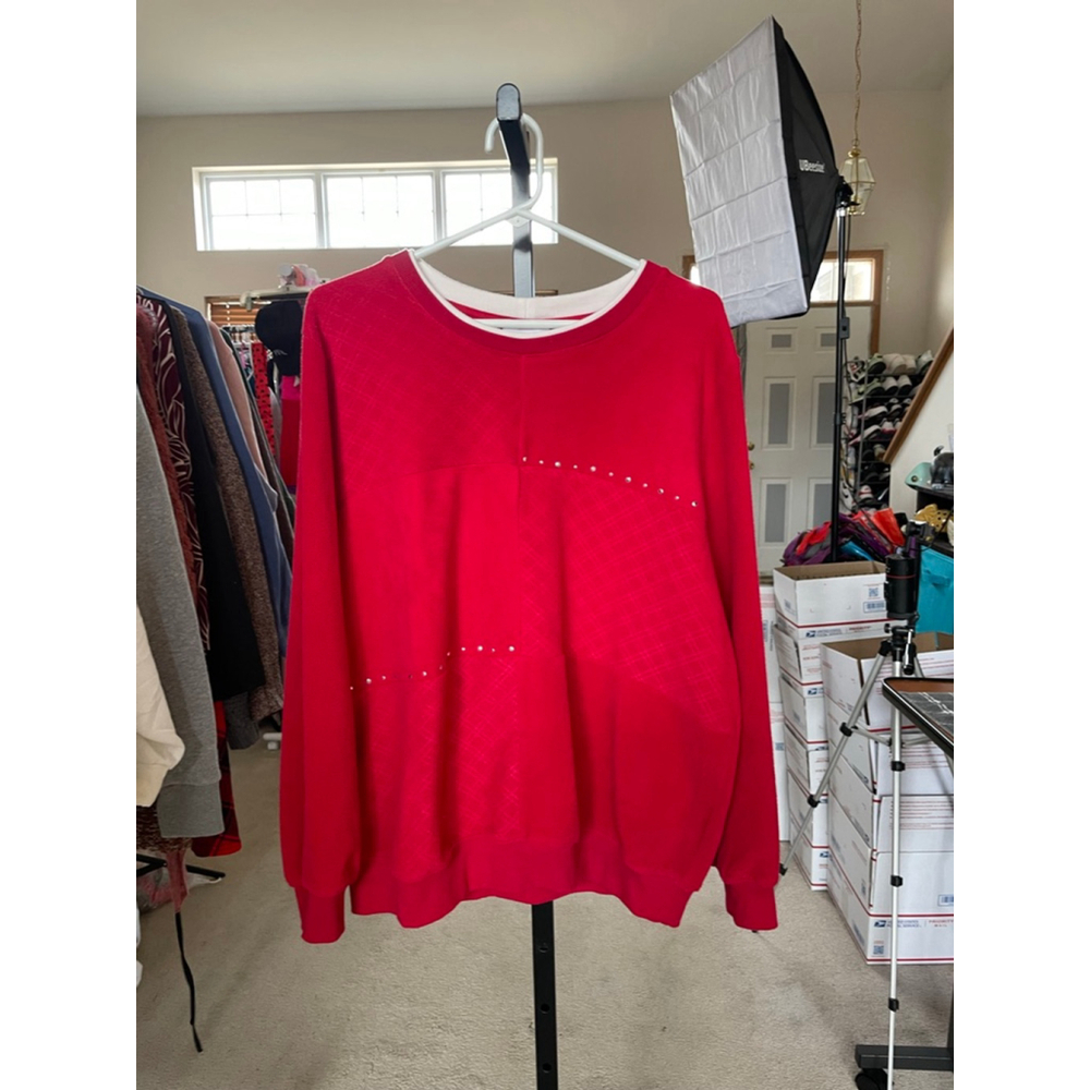 Women's Alfred Dunner Red Crew Neck Sweater with White Trim L - Picture 2 of 4